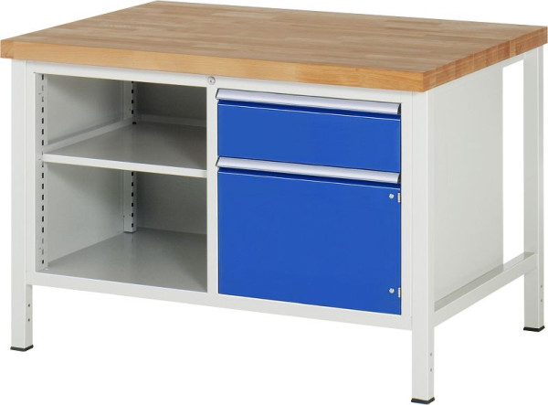 RAU werkbank serie 8000 - frameconstructie (gelast frame), 1x legbord, 1x lade, 1x draaideur, 1250x840x900 mm, 03-8461A2-129B4S.11