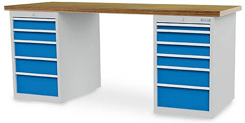 Bedrunka + Hirth serie werkbank, 1x50, 5x100, 3x150, 2x200 mm, lade volledig uittrekbaar 100%, 2000 x 750 x 859 mm, 03.20.580.11V