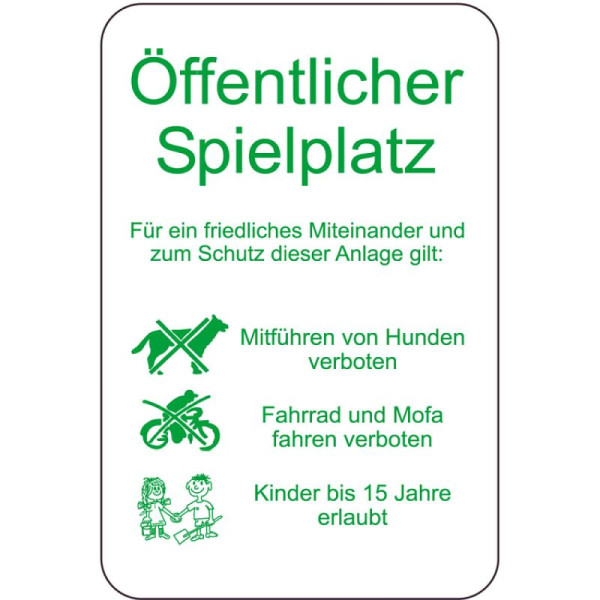 Steen HGS speciaal bord, openbare speeltuin, honden verboden, fietsen en brommers verboden, kinderen t/m 15 jaar toegestaan, 400 x 600 mm, 14992