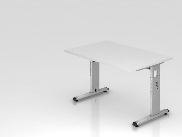 Hammerbacher bureau C-poot 120x80cm wit/zilver, werkhoogte 65-85 cm, VOS12/W/S