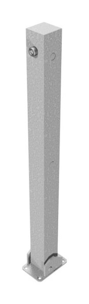 Schake afzetpaal stalen buis 70 x 70 mm opklapbaar, met driehoekslot, voor plugbevestiging met voetplaat 100 x 150 mm, 470UD