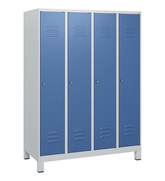 C+P Umkleidespind Classic PLUS, Füße, 4 Abteile, 1630x1200x500mm, 7035/5023, Zylinderschlösser, 0800105-40 S10020