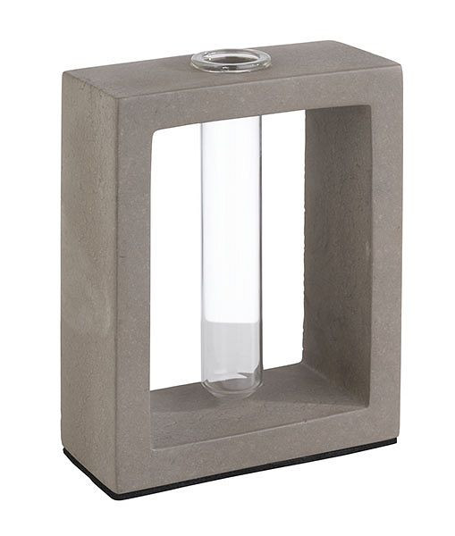 APS vaas met glazen inzet -ELEMENT-, 10 x 4,5 cm, hoogte: 12,5 cm, beton, glas, inhoud: 25 ml, met meubelvriendelijke bodem, 04010
