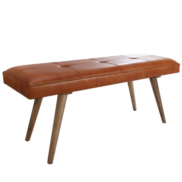 Wohnlingbank SALIM geitenleer / massief houten bank 117x51x38 cm in retrostijl, WL5.319