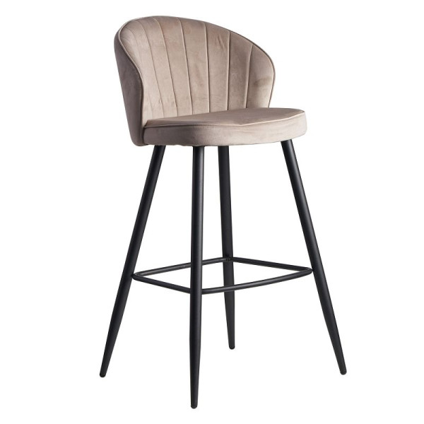Wohnling barkruk fluweel beige met rugleuning 56 x 102,5 x 52,5 cm, Scandinavische stof / metaal 110 kg, WL6.291