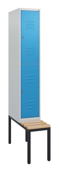 C+P dubbeldekkerkast Classic PLUS, 1950x300x815mm, 7035/5012, cilindersloten, zitlat van beukenhout, met zitbank eronder, 0803505-10 S10034