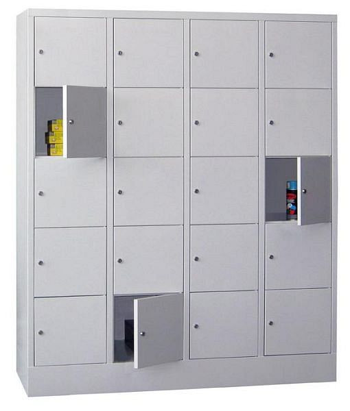 Pavoy Schließfachschrank mit Sockel 1850/500/1600, 4b x 5h, Zylinderschloss, Abteilbreite 400, glatte Türen, 61265-454-401-910