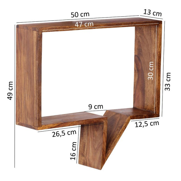 Wohnling set van 2 wandplanken MUMBAI massief hout sheesham landhuisstijl, echt hout, natuurlijk product, WL1.529
