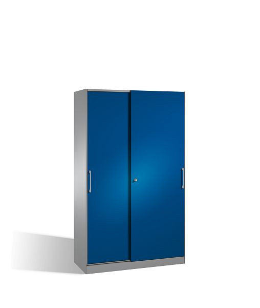 C+P schuifdeurkast Asisto, H1980xB1200xD435mm, kleur: wit aluminium / gentiaanblauw, beugelgreep, 5 niveaus, 142001-000 S10110