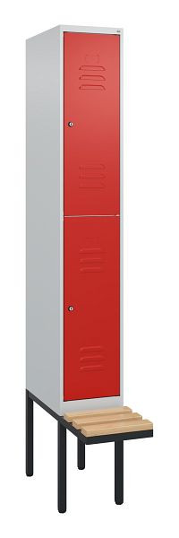 C+P dubbeldekkerkast Classic PLUS, 2120x300x815mm, 7035/3020, cilindersloten, beukenhouten zitlatten, zwevende zitting, 0803407-10 S10092