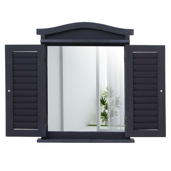 Mendler wandspiegel spiegelraam met luiken 53x42x5cm, donkergrijs, 62958