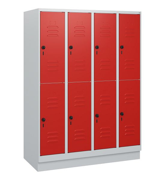 C+P Doppelstöckiger Spind Classic PLUS, Sockel, 4 Abteile, 1630x1200x500mm, 7035/3020, Drehriegel, 0803205-40 S10002