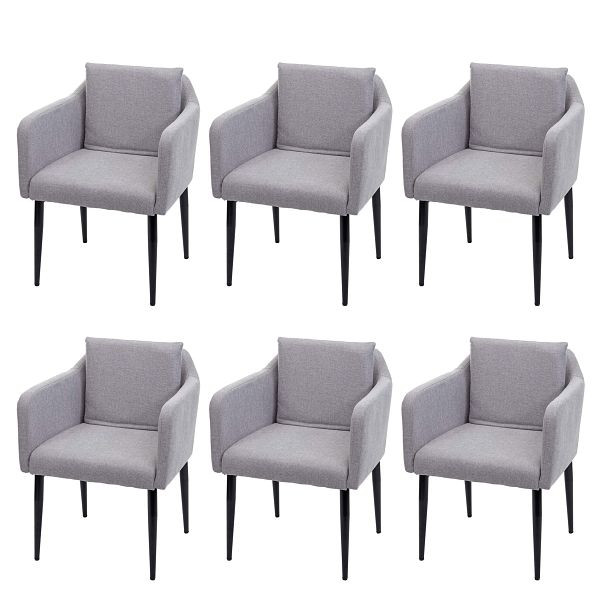 Mendler HWC-H93 set van 6 eetkamerstoelen, keukenstoelen, fauteuils, stof/textiel lichtgrijs, 3x74738