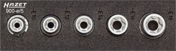 Hazet TORX® doppenset, 1/12, hol vierkant 12,5 mm (1/2 inch), buiten TORX® profiel, E10 - E18, aantal gereedschappen: 5, 900-E/5