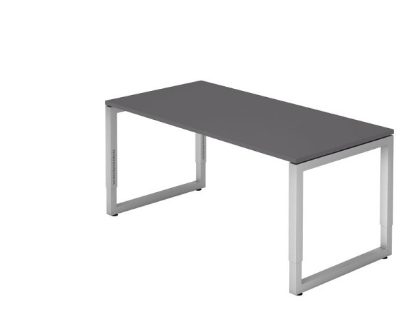 Hammerbacher bureau O-voet vierkant 160x80cm grafiet, rechthoekige vorm met zwevend tafelblad, VRS16/G/S