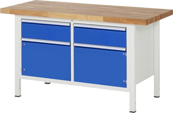 RAU werkbank serie 8000 - frameconstructie (gelast frame), dubbele onderbouw container (1x lade, 1x draaideur), 1500x840x700 mm, 03-8466A2-157B4S.11