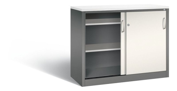 C+P dressoir met schuifdeuren Acurado, H1000xB1200xD500mm, kleur: vulkaangrijs/parelwit, beugelgreep, 2056-00 S10088
