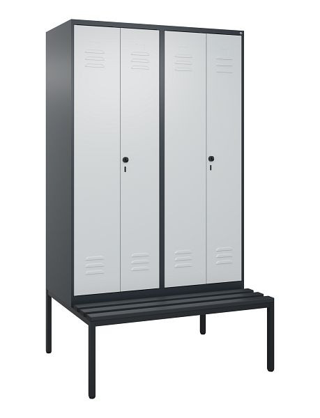 C+P luierkluis Classic PLUS SW, 4 vakken, 2120x1200x815mm, 7016/7035, draaibare sluiting, met bank eronder, 0800527-40 S10043