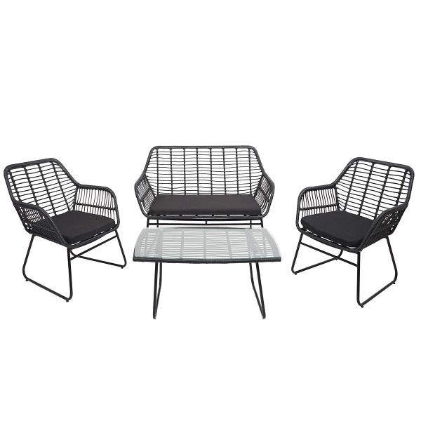 Mendler polyrotan set HWC-G17a, tuinbankset, stoel, touw, antraciet, bekleding antraciet zonder sierkussens, 76307