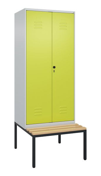 C+P luierkastje Classic PLUS, 2 vakken, 2120x800x815mm, 7035/0024, draaibare sluiting, met onderbank, beukenhouten zitlat, 0800527-22P S10010