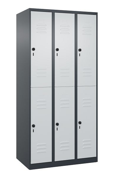 C+P Doppelstöckiger Spind Classic PLUS, 3 Abteile, 1850x900x500mm, 7016/7035, Drehriegel, 080300-30 S10011