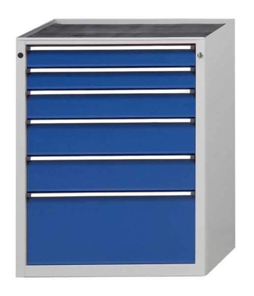 ANKE ladekast; 760 x 675 x 980 mm; RAL 7035/5010; Kuip met antislipmat; 6 laden 90, 90, 120, 150, 150, 300 mm, 610.006