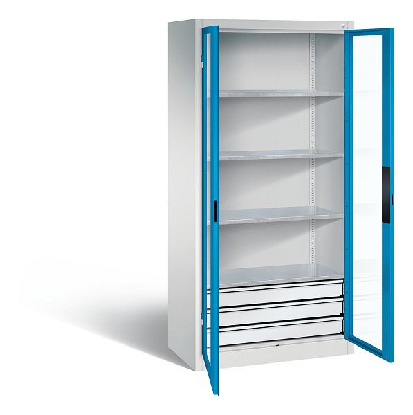 C+P gereedschapskast Acurado, H1950xW930xD500mm, kleur: lichtgrijs/lichtblauw, verzonken handgreep, 8921-5532 S10005
