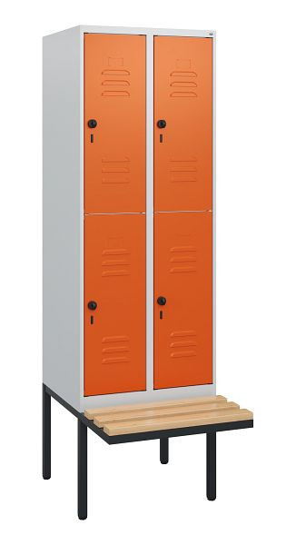 C+P Doppelstöckiger Spind Classic PLUS, 2 Abteile, 1950x600x815mm, 7035/2004, Drehriegel, Sitzleisten aus Buche, schwebende Sitzfläche, 0803405-20 S10120