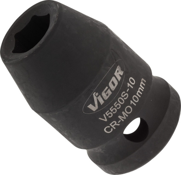 VIGOR slagmoersleuteldop, kort, hol vierkant 12,5 mm (1/2 inch), buitenzeskantprofiel, 10 mm, V5550S-10