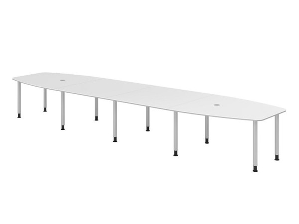 Hammerbacher vergadertafel KT52C, 520 x 130 cm, blad: wit, 25 mm dik, 2 mm duorand, tienpoots frame zilver, werkhoogte 72-74 cm, VKT52C/W/S