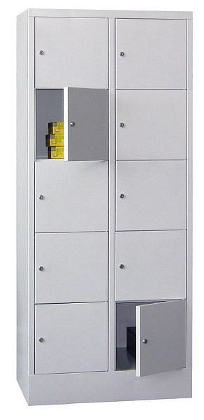 Pavoy Schließfachschrank mit Sockel 1850/500/800, 2b x 5h, Zylinderschloss, Abteilbreite 400, glatte Türen, 61265-254-401-910