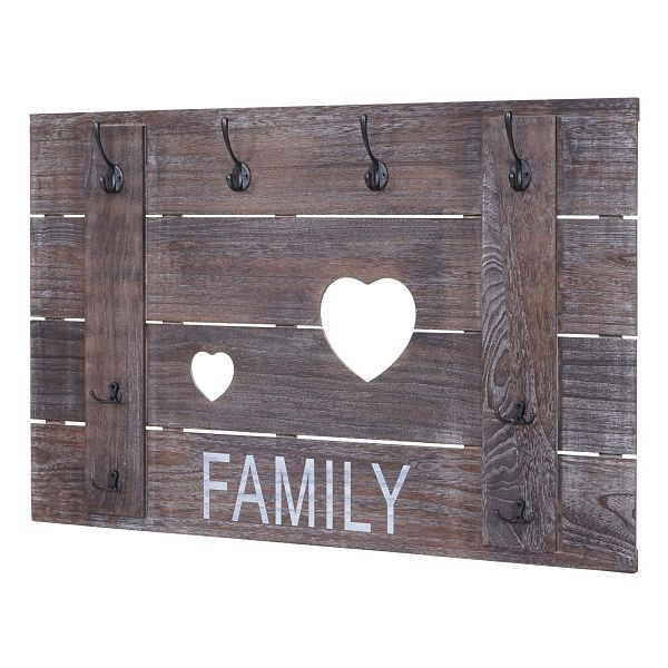 Mendler wandkast HWC-C89 Family, garderobepaneel, vintage shabby look, 8 haken 60x90cm, bruin, shabby, 61930