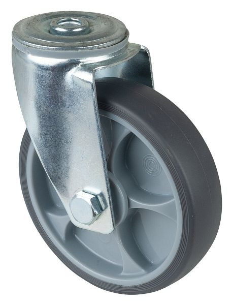 BS rollen transportrol zwenkrol, thermoplastisch rubber wiel grijs, kogellager, achtergat, diameter: 125 mm, verpakking: 2 stuks, L101.A85.127