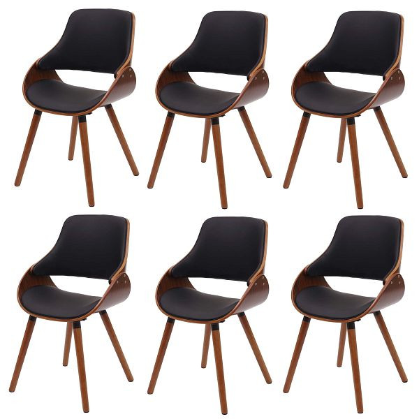 Mendler HWC-D23 set van 6 eetkamerstoelen, keukenstoelen, retro design, kunstleer zwart, 6x62564