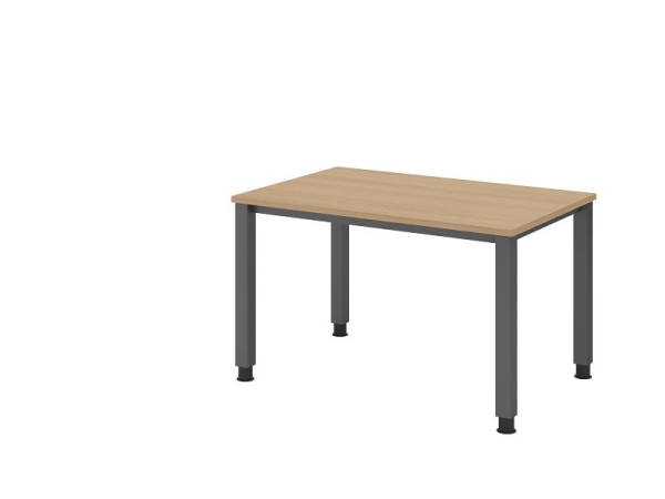 Hammerbacher bureau QS12, 120 x 80 cm, blad: eikenhout, 25 mm dik, 4-poots frame in grafiet (vergelijkbaar met RAL 7012), werkhoogte 68-83,5 cm, VQS12/E/G