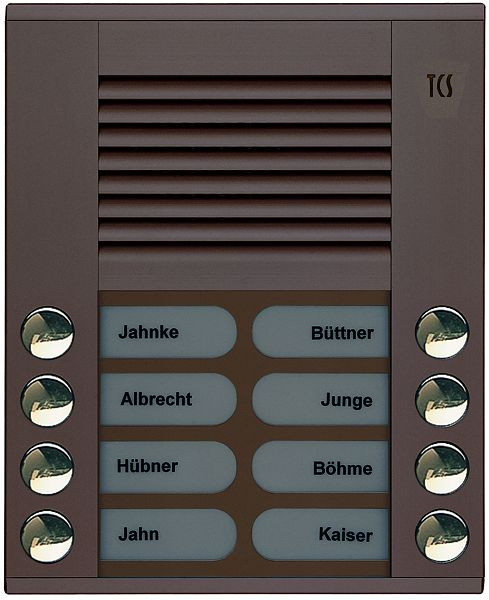TCS audio voordeurstation serie PES 8 belknoppen (rechts/links uitgelijnd), AP brons, PES08-EB/04