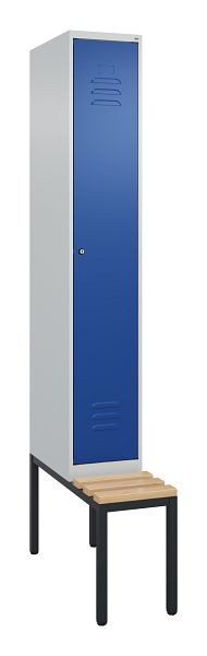C+P luierkastje Classic PLUS met middenwand, bank, 2120x300x815mm, 7035/5010, cilinderslot, beuken zitlat, 0800507-10F S10047