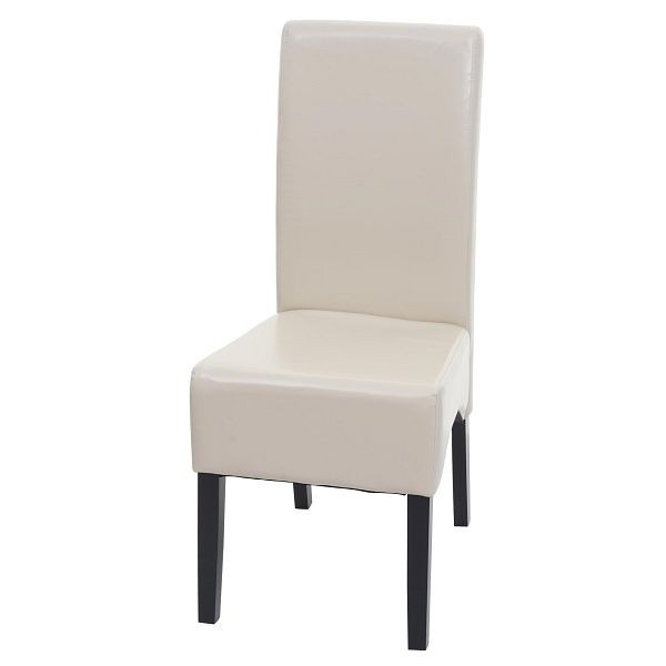 Mendler Latina eetkamerstoel, keukenstoel, leer, creme, donkere poten, 74540
