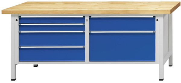 ANKE kastwerkbank 2000x800mm; Laden 750x600mm; Links 4 laden 90,90, 180,180 mm Rechts 2 laden 180,360 mm