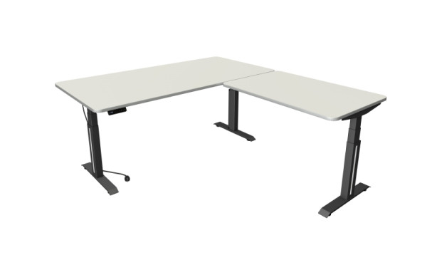 Kerkmann Move Professionele zit-statafel, B 2000 x D 1000 mm met aanbouwelement 1200 x 800 mm, elektrisch in hoogte verstelbaar van 640-1290 mm, wit, 10073310