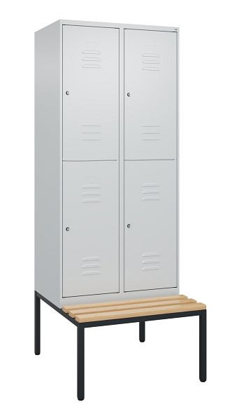 C+P dubbeldekkerkast Classic PLUS, 2 vakken, 2120x800x815mm, 7035/7035, cilindersloten, beukenhouten zitlat, bank, 0803507-22 S10099