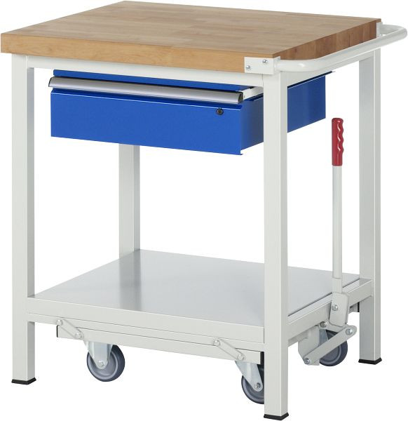 RAU werkbank met neerlaatbaar onderstel serie 8000, 1 x lade, 750x880x700 mm, 05-8001A6-077B4F.11