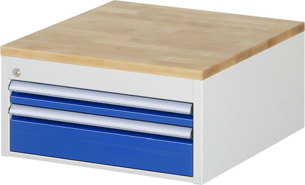 RAU ladekast serie 7000, B580 x D650 x H285 mm, 2 x lade afmeting L 1xH60, 1xH120 mm, massief beukenhouten blad, 03-L1.1A-B.11
