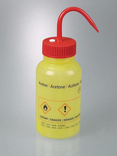 DENIOS veiligheidsspuitfles van LDPE, met opdruk "Aceton", 500 ml, verpakking van 12, 309707