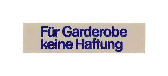 Contactwoordbord VOOR GARDEROBE GEEN AANSPRAKELIJKHEID, 7673/019
