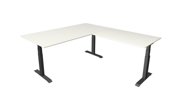 Kerkmann Move 4 zit-statafel, B 2000 x D 1000 mm met aanbouwelement 1200 x 800 mm, elektrisch in hoogte verstelbaar van 640-1290 mm, wit, 10083310