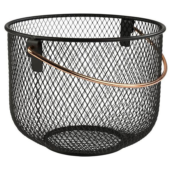 APS brood- en fruitmand, Ø 21 cm, hoogte: 16,5 cm, metaal, zwart, handvat in koperlook, 30207