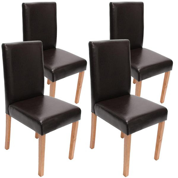 Mendler set van 4 eetkamerstoelen stoel keukenstoel Littau, leer, bruine lichte poten, 24482
