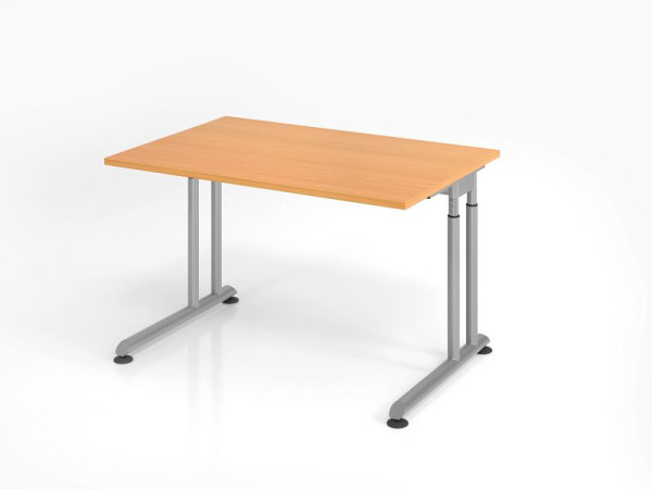 Hammerbacher bureau ZS12, 120 x 80 cm, blad: beukenhout, 25 mm dik, ABS dikke rand, rechthoekige vorm, zilver, VZS12/6/S