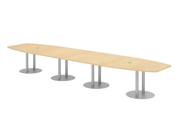 Hammerbacher vergadertafel KT52S, 520 x 130 cm, blad: esdoorn, 25 mm dik, met vier zilveren kolompoten, 7,6/70 cm, werkhoogte 74 cm, VKT52S/3/S